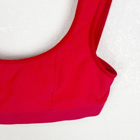 Frankies Drew Bikini Red Ribbed Top Open Back Large - Picture 3 of 7